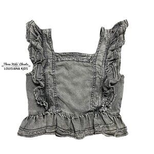 Mayoral 10Y Grey Reversible Chambray Ruffle Blouse